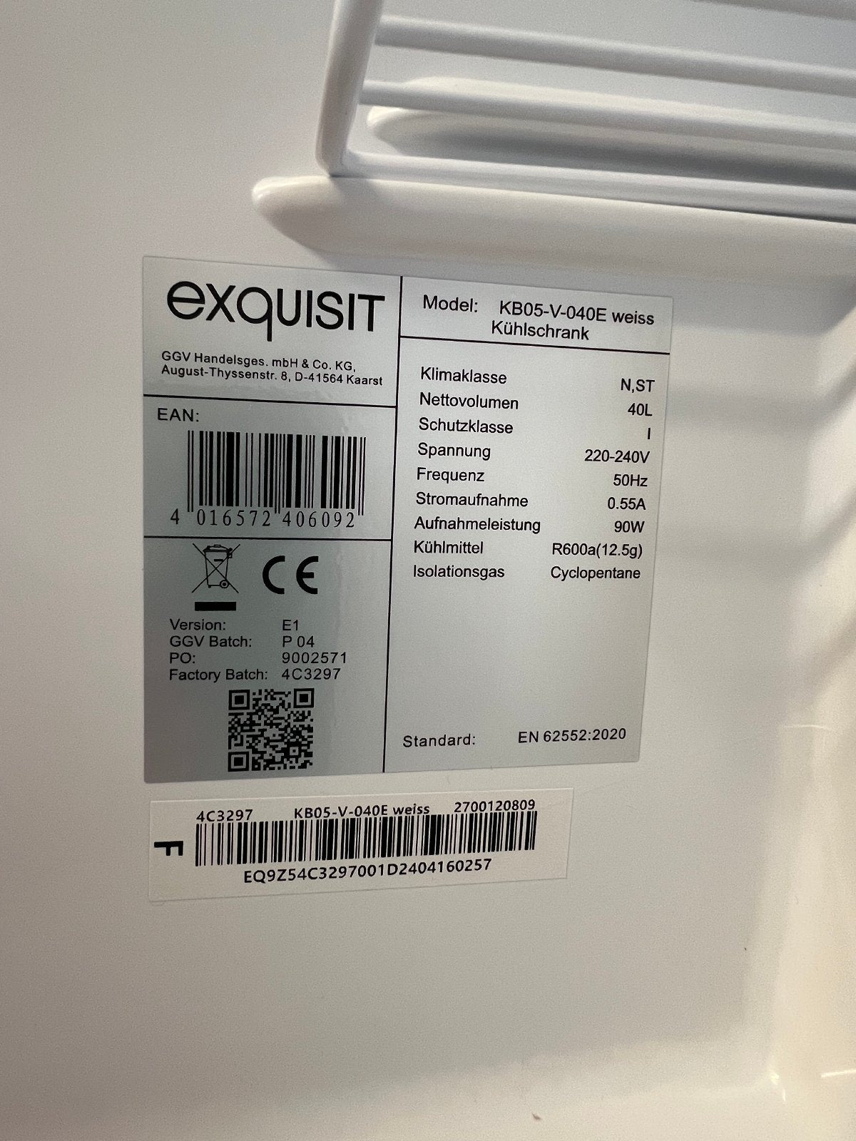 Exquisit Mini-Kühlschrank KB05-V-040E 40L weiß C-Ware – 9x