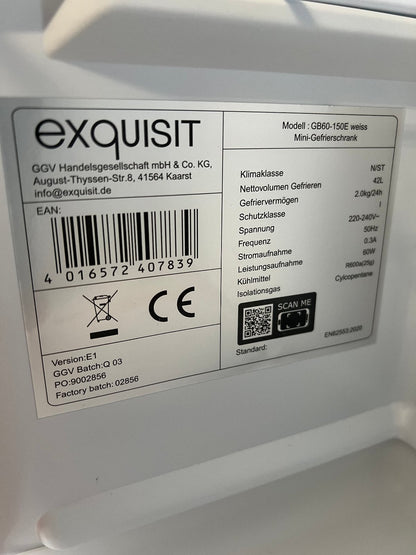 exquisit GB60-150E Mini-Gefrierschrank weiß 42L C-Ware