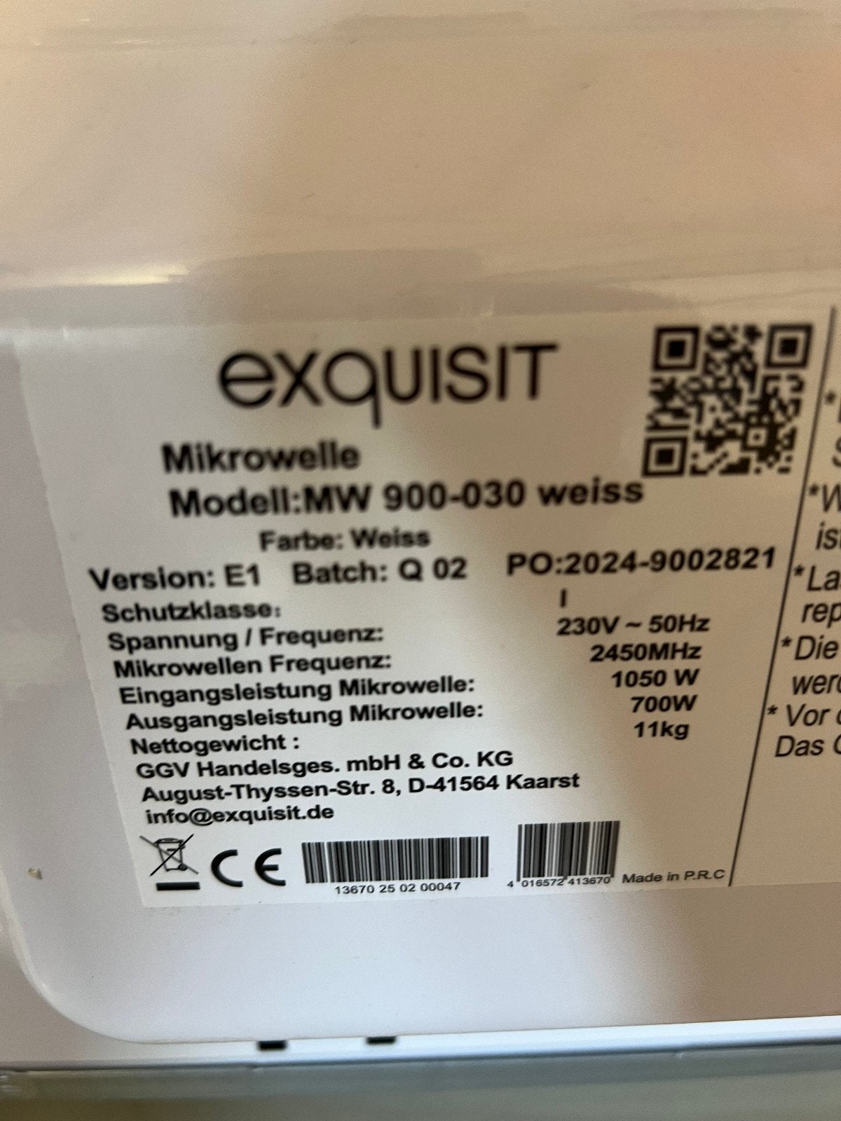 exquisit MW 900-030 Mikrowelle weiß 700W, geprüft – B-Ware