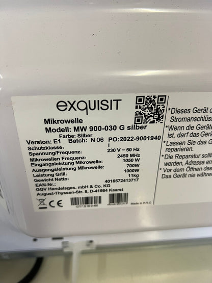 exquisit MW 900-030 G Mikrowelle mit Grill, Silber, 700 W – geprüfte B-Ware