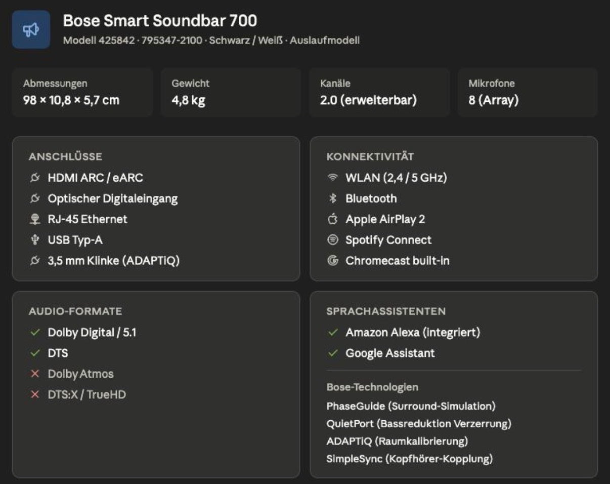 Bose Soundbar 700 Weiß, HDMI, geprüfte B-Ware – voll funktionsfähig