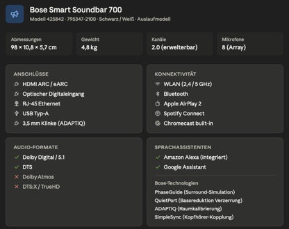 Bose Soundbar 700 Weiß, HDMI, geprüfte B-Ware – voll funktionsfähig
