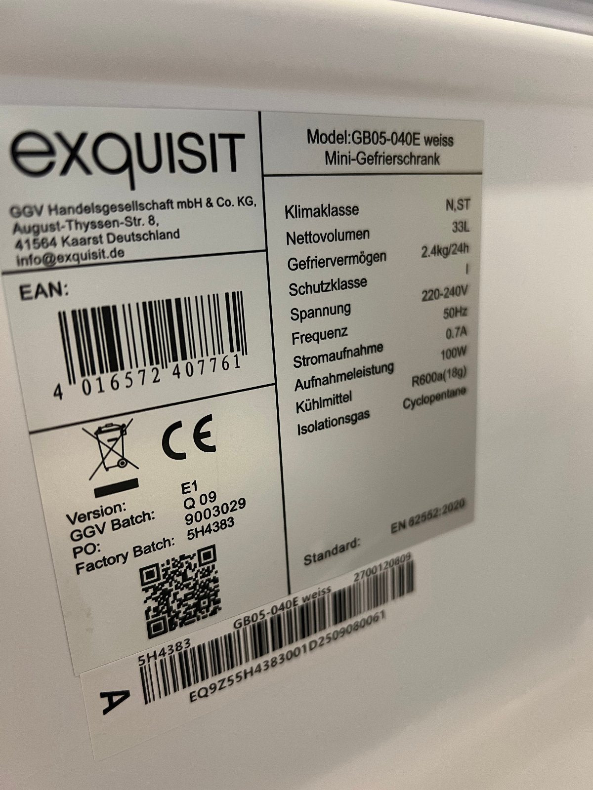 Exquisit Mini-Gefrierschrank GB05-040E weiß 33L – C-Ware Delle