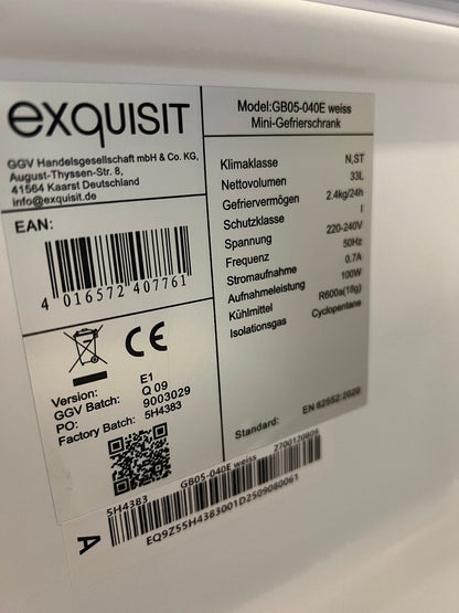 Exquisit Mini-Gefrierschrank GB05-040E weiß 33L – C-Ware Delle